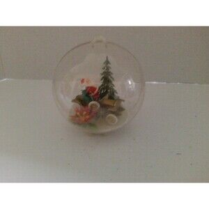 Vintage 1970's Plastic Clear Globe Santa Claus in Antique Car Ornament/Decoratio
